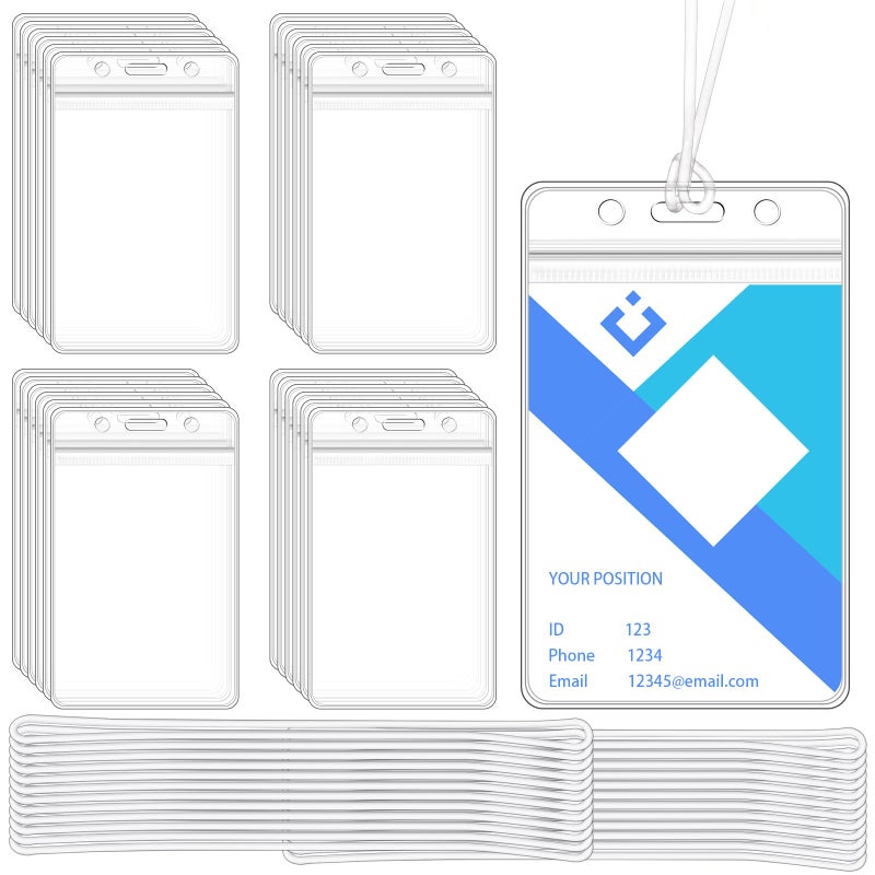 WYOMER 24 Pieces Plastic Luggage Bag Tag Holder Badge Label Tag Holder Clear ID Card Holder with 24 Pack Luggage Tag Loop Straps for Office Business Travel Supplies - Image 1